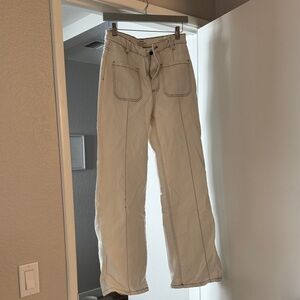 Cotton On Cream Wide-Leg Jeans with Contrast Stitching